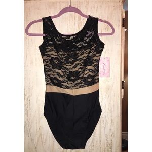 Natalie Black and Tan Lace Leotard NWT